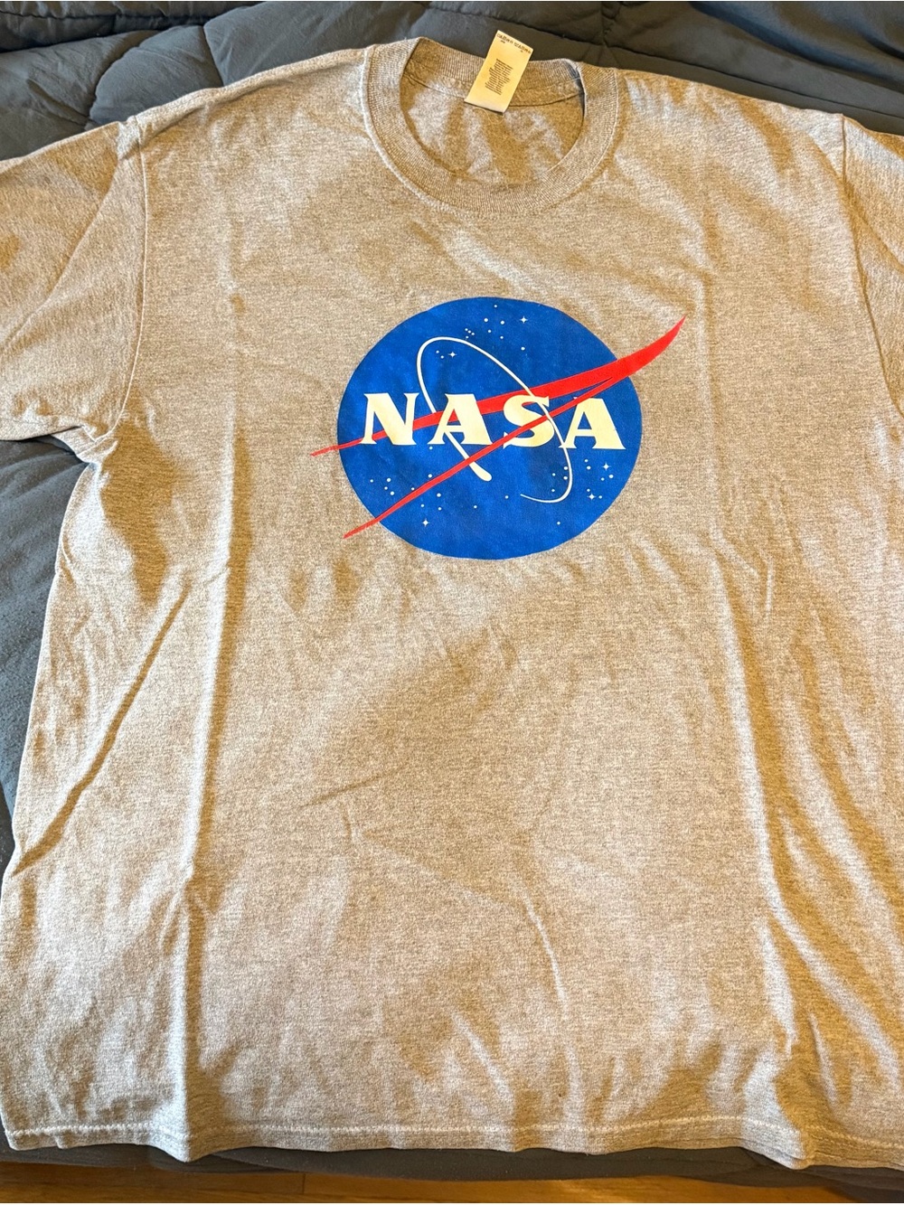 Gildan Grey Kids T-Shirt with Blue and Red NASA Logo
